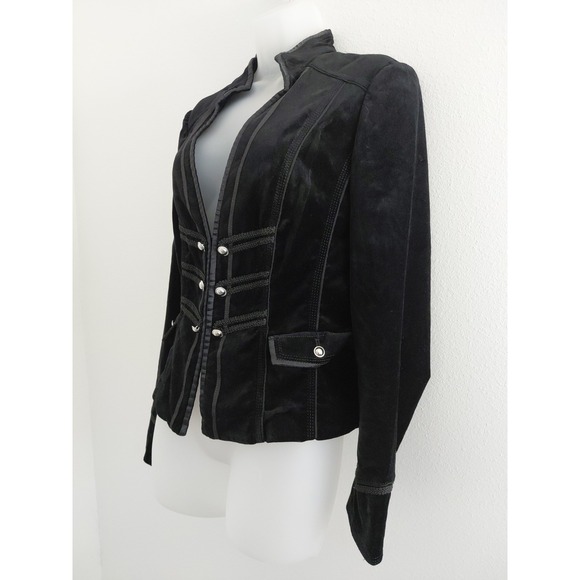 WHBM Velvet Blazer Jacket Womens 10 Black Military Luxury Goth Indy Retro Punk - Picture 3 of 15